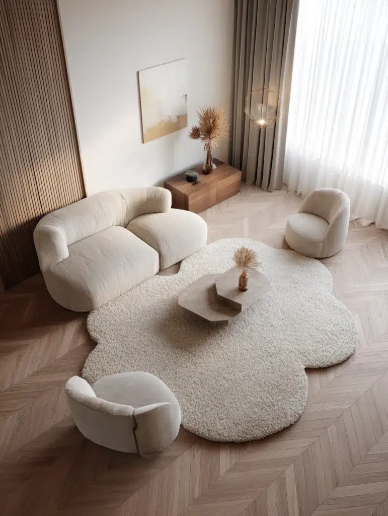 Stylish Living Room Rug Ideas: Irregular Organic Shapes
