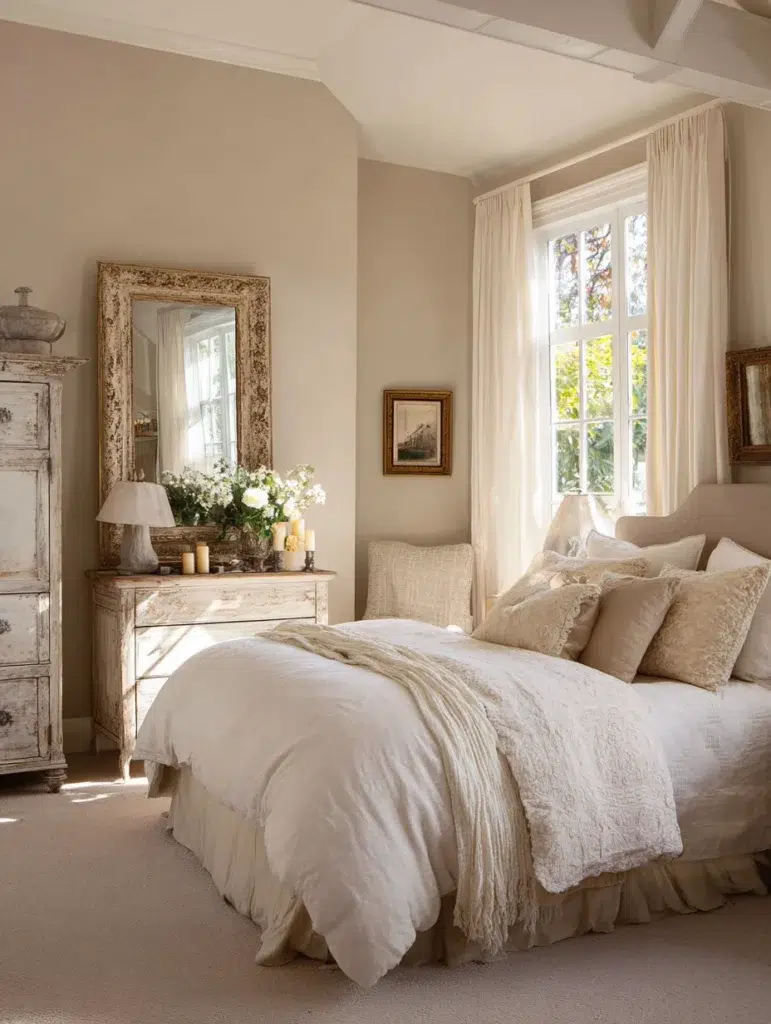 Beige Bedroom Ideas: Add Vintage Beige Mirrors