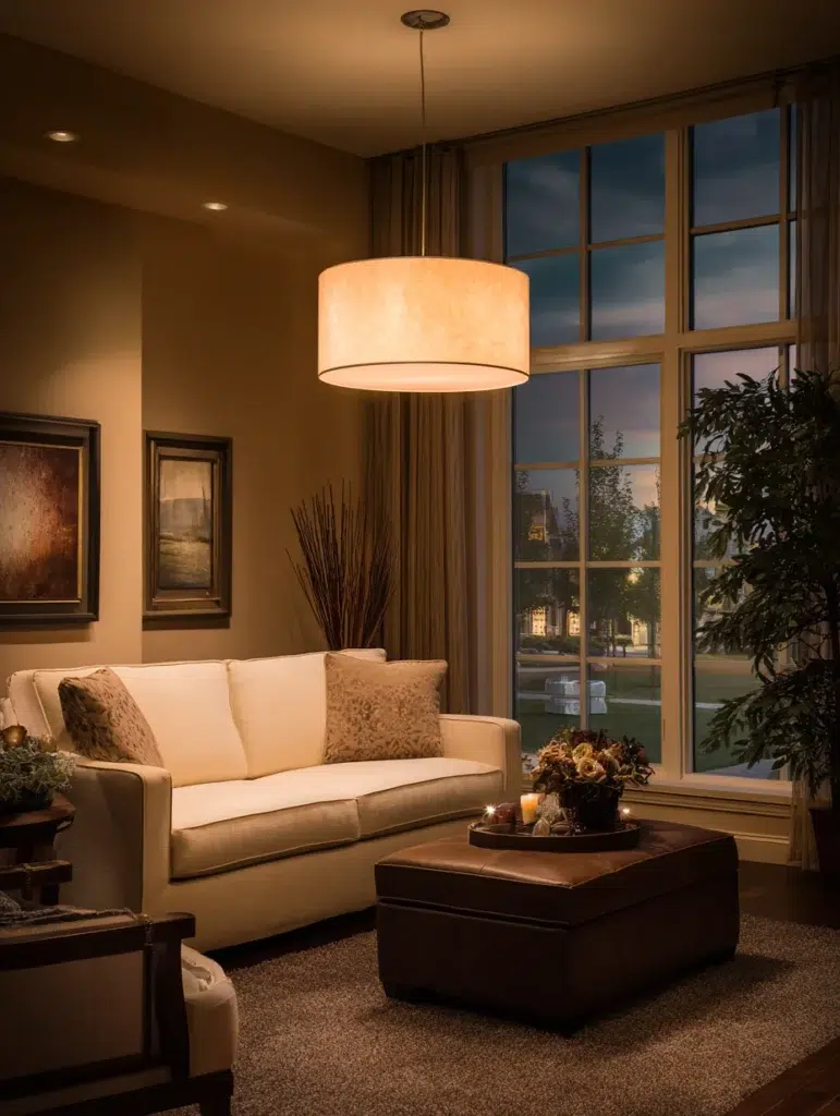 Brown and Cream Living Room Ideas: Incorporate Cream Pendant Lighting