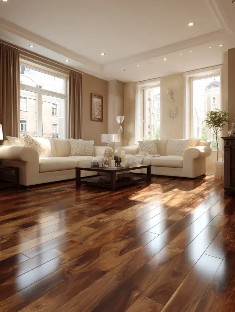 Brown and Cream Living Room Ideas: Install Warm Brown Wood Floors