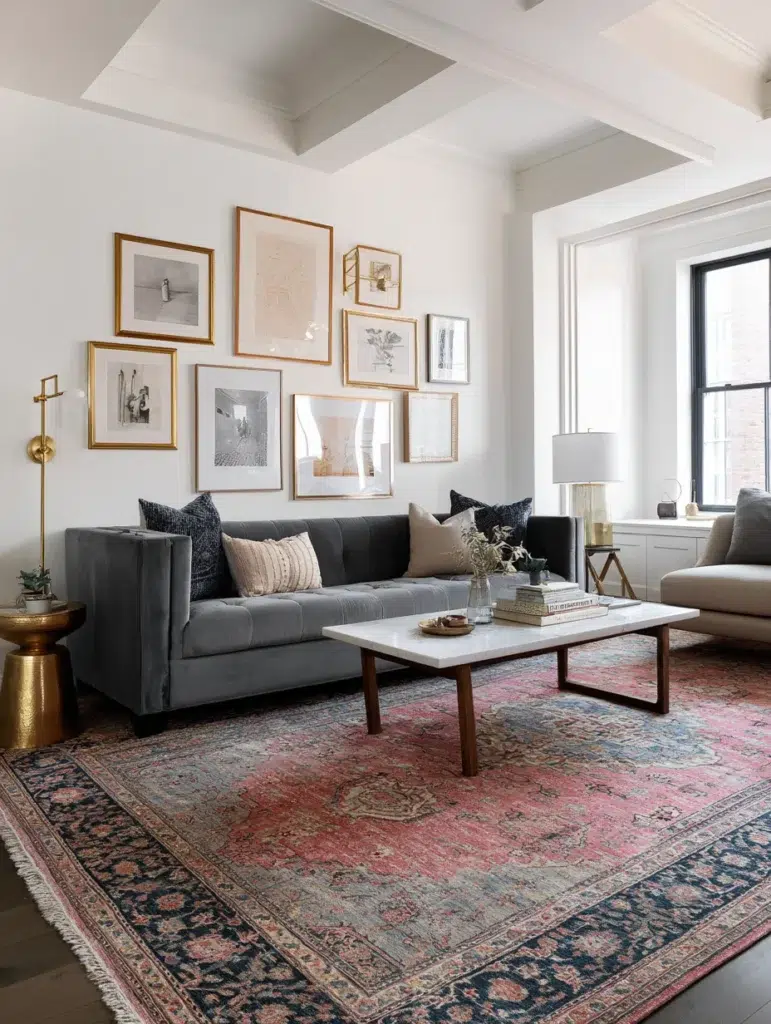 Stylish Living Room Rug Ideas: Vintage Persian-Style Rugs with Faded Colors