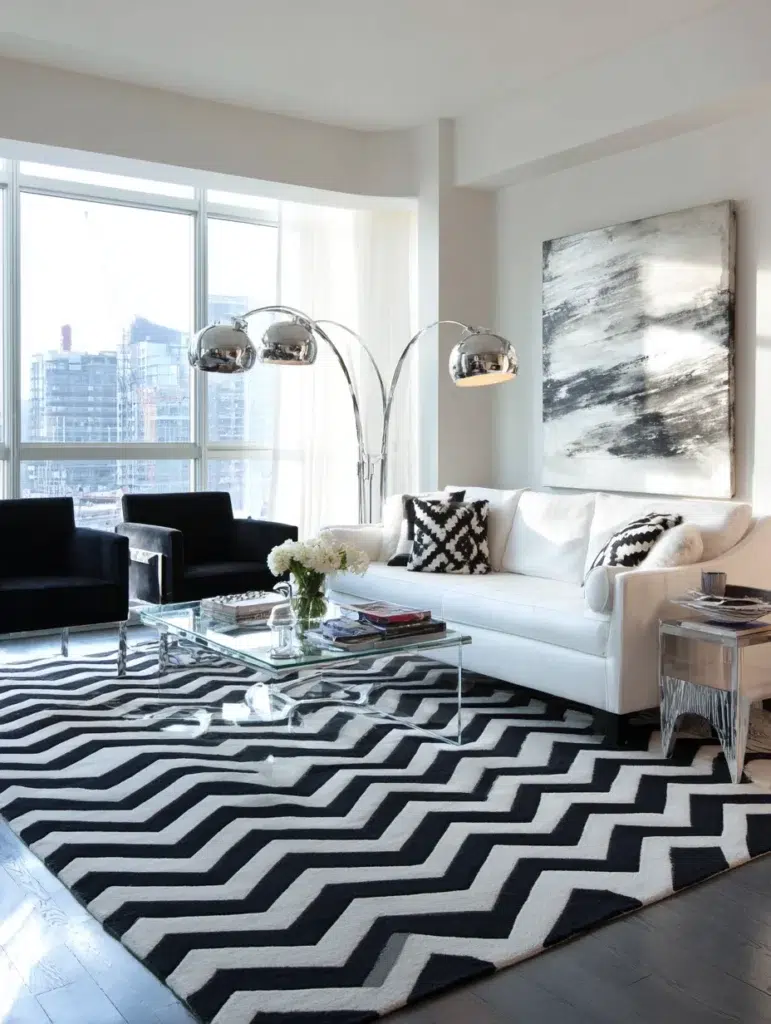 Stylish Living Room Rug Ideas: Black and White Graphic Designs